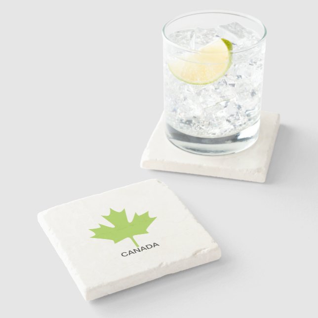 Posavasos De Piedra Green Maple Leaf Canada (Lateral)