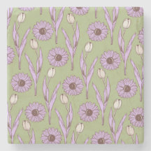 Green Purple Retro Y2K Funky Hippie Flower Pattern