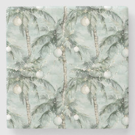 Posavasos De Piedra Green Tropical Palm Trees Christmas
