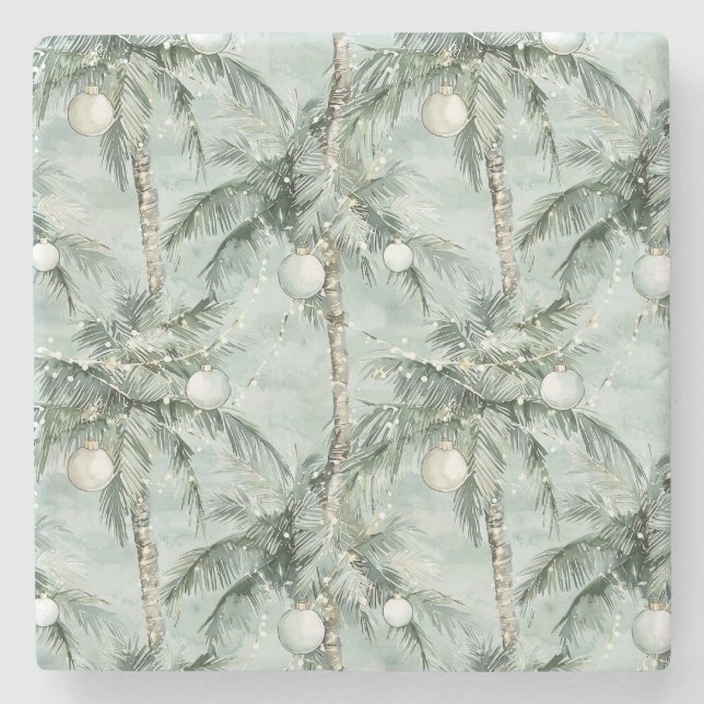 Posavasos De Piedra Green Tropical Palm Trees Christmas (Anverso)