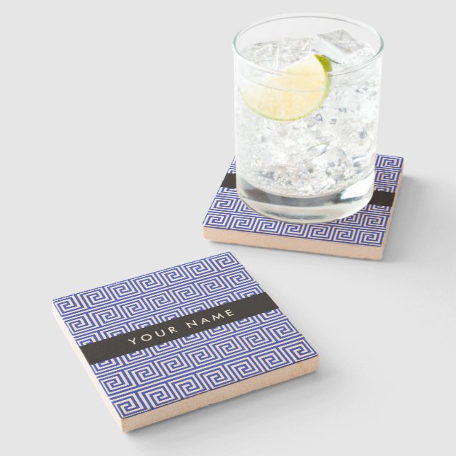 Posavasos De Piedra Griego de la llave del andén azul, tu nombre, pers (Lateral)