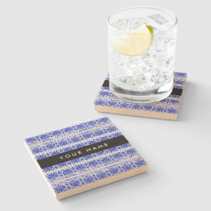 Posavasos De Piedra Griego Fret Arabesque Blue, Tu Nombre, Personaliza