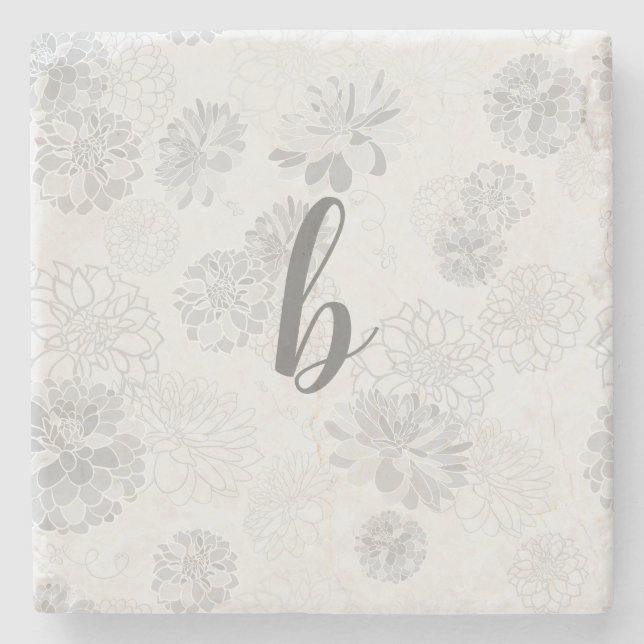 Posavasos De Piedra Gris floral elegante monograma (Anverso)