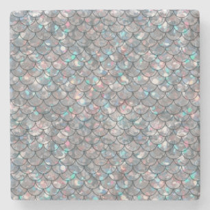Posavasos De Piedra Gris plateado Mermaid Pescado escalas Holográficas