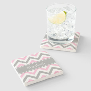 Posavasos De Piedra Gris Rosa Gris Blanco LG Chevron Nombre Gris Monog