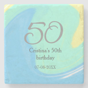 Posavasos De Piedra Gris verde azul 50 cumpleaños añadir fecha retro