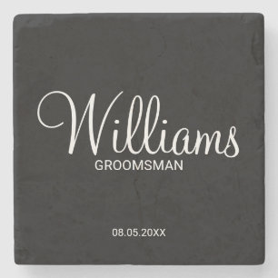 Posavasos De Piedra Groomsman personalizado en blanco y negro moderno