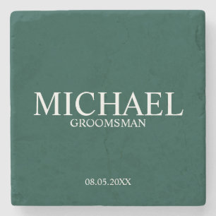 Posavasos De Piedra Groomsman personalizado moderno verde esmeralda