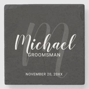 Posavasos De Piedra Groomsmen personalizado de escritura moderna negra
