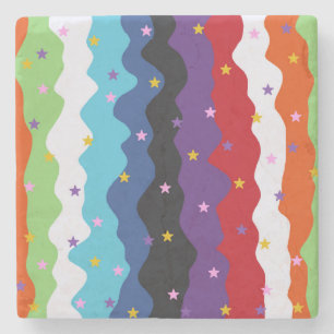 Posavasos De Piedra Groovy Celestial Stripe Bold Colorful Resumen