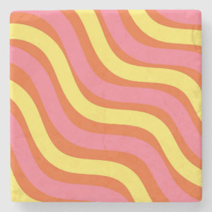 Posavasos De Piedra Groovy Naranja Amarillo Rosa Onda Raya Audaz Prima