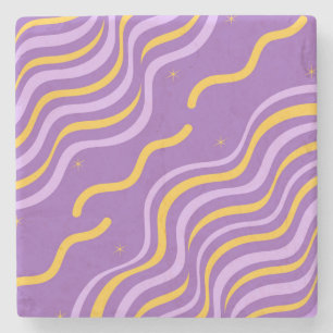 Posavasos De Piedra Groovy Wavy Stripe Purple Yellow Resumen Spring