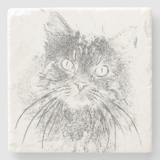 Posavasos De Piedra Grumpy Angel Cat Face contorno