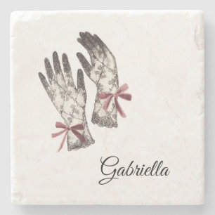 Posavasos De Piedra Guantes de encaje negro blanco lazo burgundy