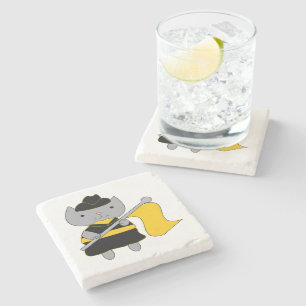 Posavasos De Piedra Guardia de color gris gato negro y amarillo