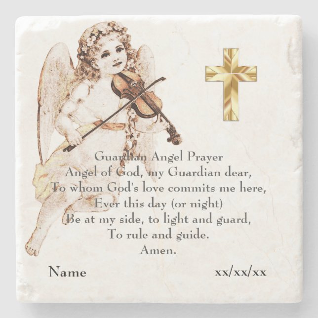 Posavasos De Piedra Guardian Angel Prayer: regalo católico personaliza (Anverso)