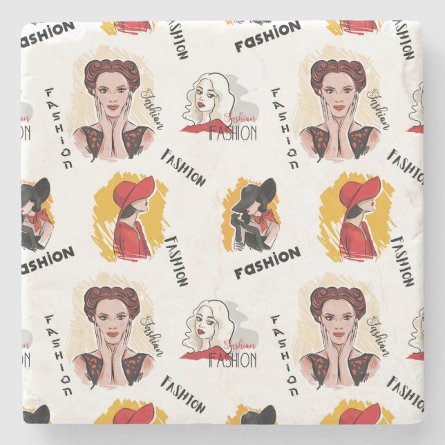 Posavasos De Piedra Guay dibujó bocetos de la moda femenina (Anverso)