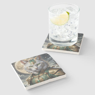 Posavasos De Piedra Guerrero del gato épico armado