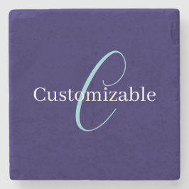 Posavasos De Piedra Guión cursivo editable Monograma Azul púrpura