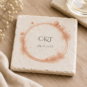 Posavasos De Piedra Guion de Caligrafía para Boda Elegante Peach Spark