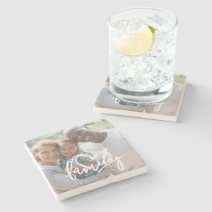 Posavasos De Piedra Guión de familia con foto personalizada