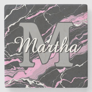 Posavasos De Piedra Guion de monograma personalizado inicial del nombr