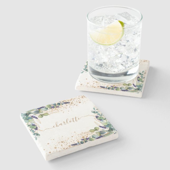 Posavasos De Piedra Guión de nombre del purpurina de oro Eucalyptus gr (Lateral)