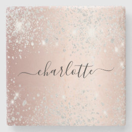 Posavasos De Piedra guión de nombre del purpurina de plata de oro Rosa