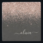 Posavasos De Piedra Guión de Purpurina negro rosado dorado Rosa monogr<br><div class="desc">Oro negro y Rosa - Rubor Pink Sparkle Purpurina Script Monograma Nombre Tile Piedra. Esto hace que la graduación perfecta, dulce cumpleaños de 16 años, boda, ducha de novia, aniversario, ducha de bebé o fiesta de soltera sea un regalo para alguien que ama el lujo glam y los estilos de...</div>