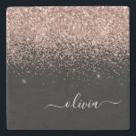 Posavasos De Piedra Guión de Purpurina negro rosado dorado Rosa monogr<br><div class="desc">Oro negro y Rosa - Rubor Pink Sparkle Purpurina Script Monograma Nombre Tile Piedra. Esto hace que la graduación perfecta, dulce cumpleaños de 16 años, boda, ducha de novia, aniversario, ducha de bebé o fiesta de soltera sea un regalo para alguien que ama el lujo glam y los estilos de...</div>