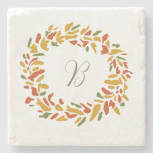 Posavasos De Piedra Guirnalda de otoño con monograma personalizada Pin