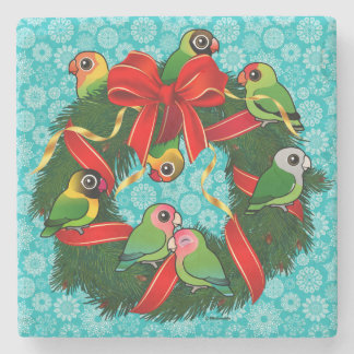 Posavasos De Piedra Guirnalda del navidad de los Lovebirds de