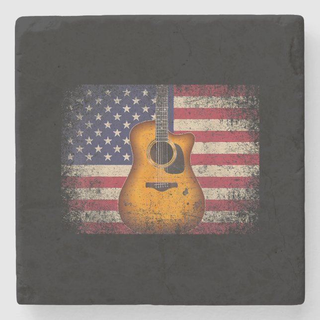 Posavasos De Piedra Guitarra 4 de julio Regalo Bandera Americana USA - (Anverso)