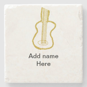 Posavasos De Piedra Guitarra acústica de brillo dorado agregar nombre
