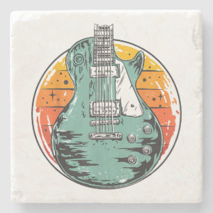 Posavasos De Piedra Guitarra Eléctrica Retro Atardecer Vintage Banda d