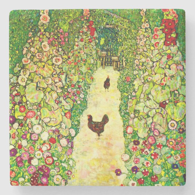 Posavasos De Piedra Gustav Klimt Garden con pollos (Anverso)