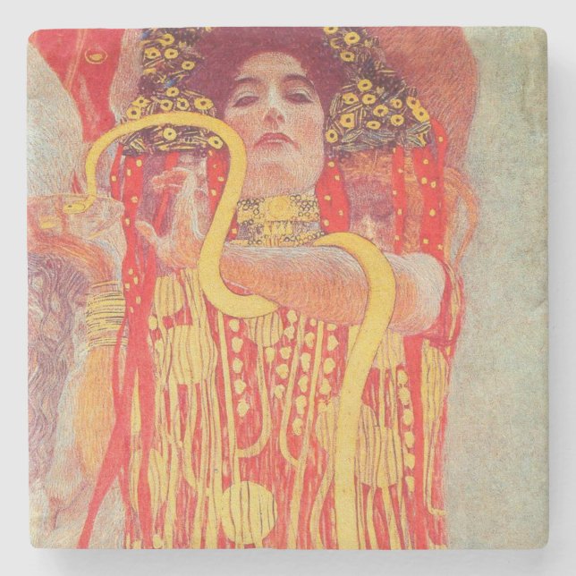 Posavasos De Piedra Gustav Klimt Red Woman Gold Snake Pintura (Anverso)