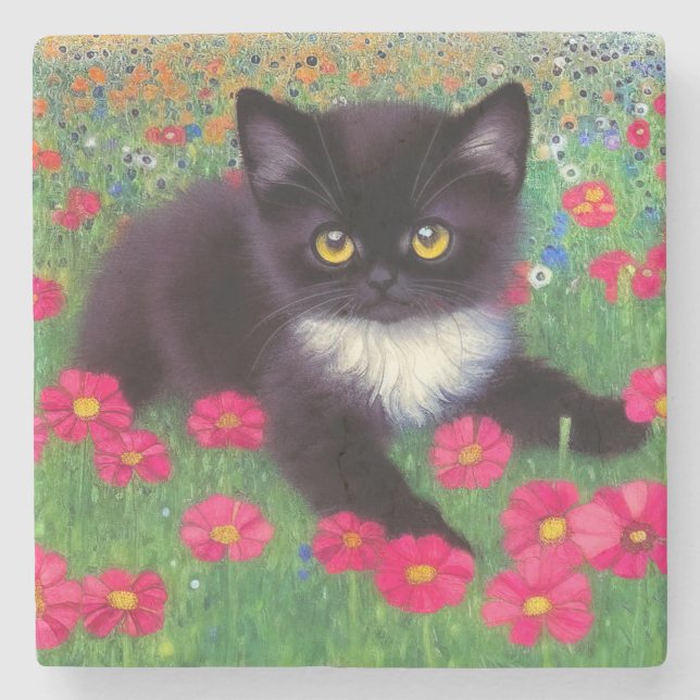 Posavasos De Piedra Gustav Klimt Tuxedo Cat (Anverso)