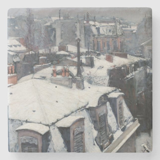 Posavasos De Piedra Gustave Caillebotte - Techos en la nieve (Anverso)