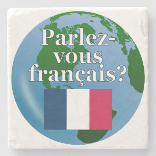 Posavasos De Piedra ¿Hablas francés? Bandera y globo