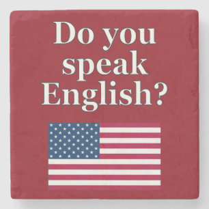 Posavasos De Piedra "¿Hablas inglés?" en inglés. Bandera