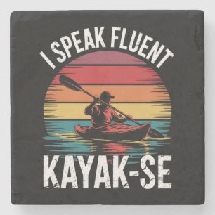 Posavasos De Piedra Hablo con fluidez Kayak-Ese Kayakista Remo Vintage