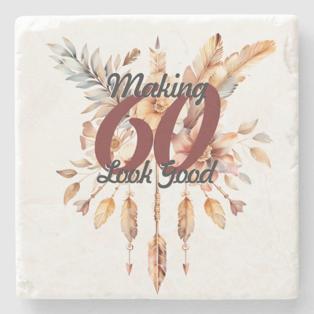 Posavasos De Piedra Haciendo que 60 parezca un buen boho rústico de cu (Anverso)