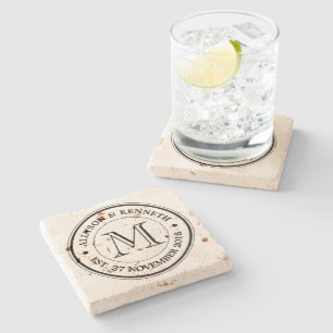Posavasos De Piedra Haga su propia arpillera el monograma retro del
