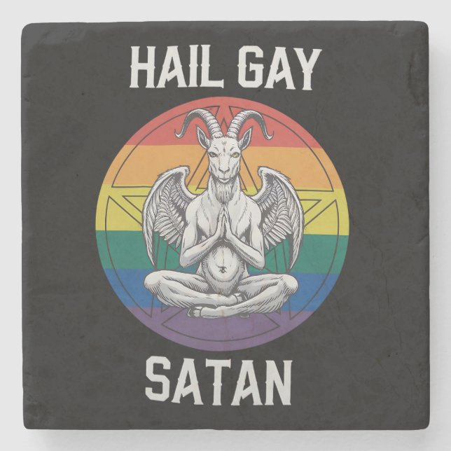 Posavasos De Piedra Hail Gay Satan Funny Gótico Gothic Goat LGBTQ (Anverso)