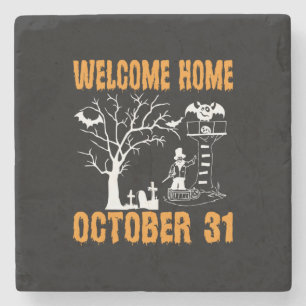 Posavasos De Piedra Halloween Bienvenida Hogar Cumpleaños de Octubre