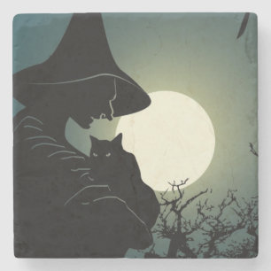 Posavasos De Piedra Halloween: bruja y casa de narices