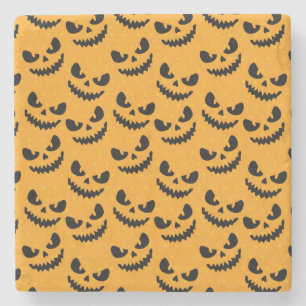 Posavasos De Piedra Halloween: caras de miedo, estilo vintage.