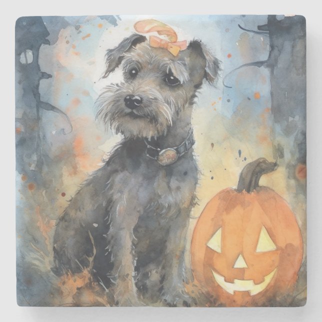 Posavasos De Piedra Halloween Chesapeake Bay Terrier con calabazas (Anverso)