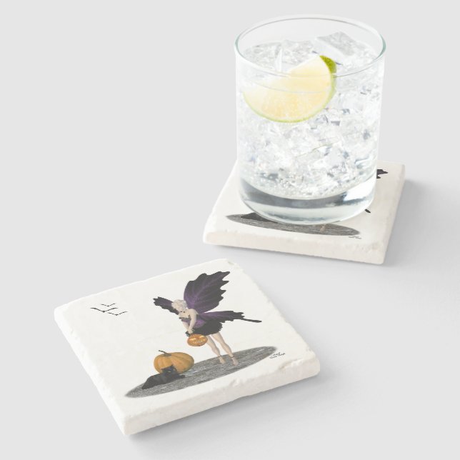 Posavasos De Piedra Halloween con calabazas de piedra (Lateral)